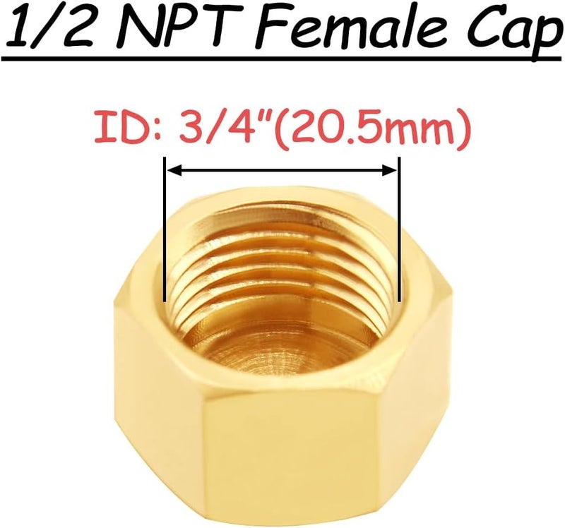 Uenede 4PCS Brass 1/2 Inch NPT Caps Outer Hex 1/2" NPT Female Thread Socket Pipe End Cap Plugs Fitting for Water/Oil/Gas - Image 2